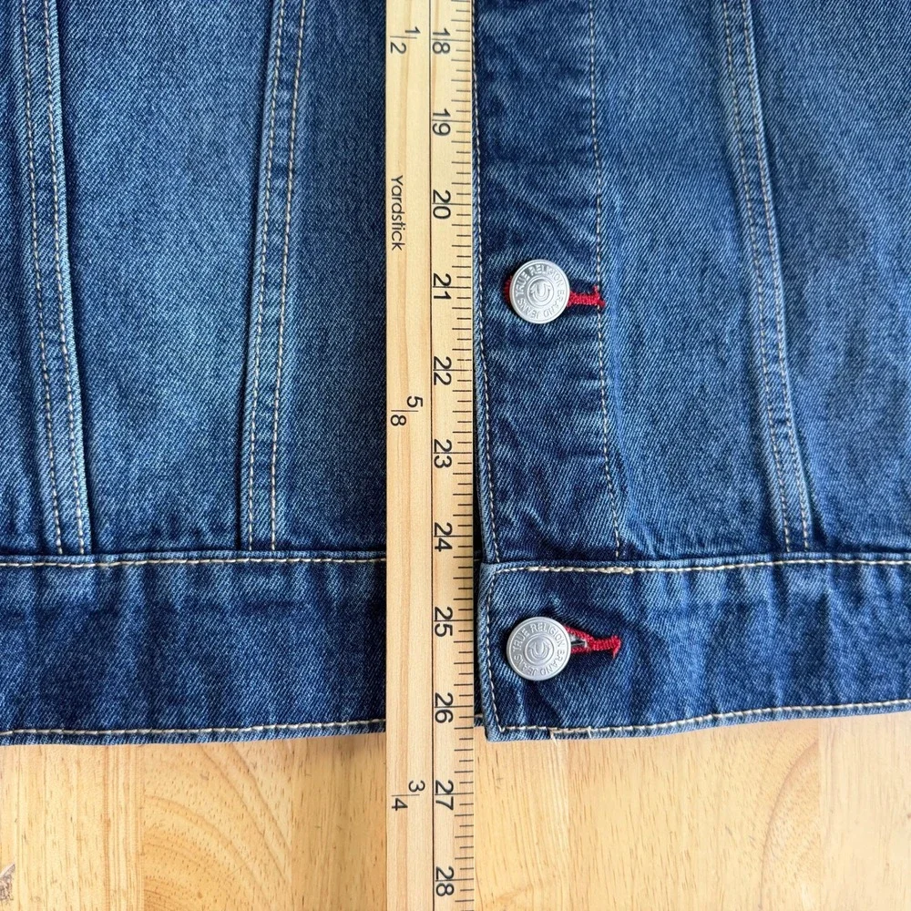 NEW True Religion Jesse SN Trucker Jacket Mens L Dark Fir Balsam Blue Denim $164
